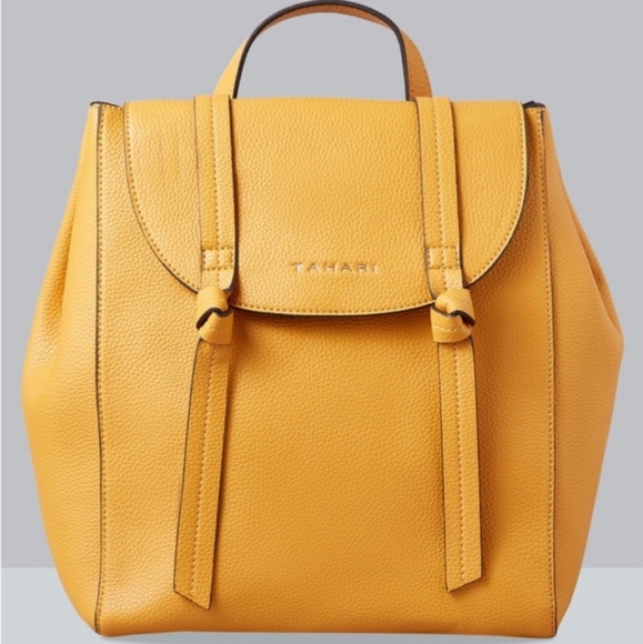 NBW Tahari Women's Knotty Pebbled Faux Leather Backpack, Mustard - Picture 1 of 5